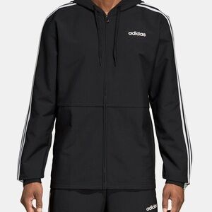 Adidas Men's Black Windbreaker with White Stripes Size 2xl Sporty Style